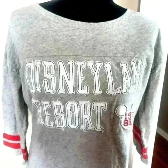 Disneyland Resort Women's Gray Distressed Cotton Baseball Tee L - Picture 6 of 14